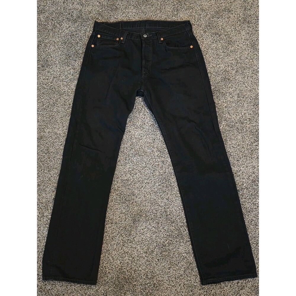 Levis 501 Jeans Mens 34x34 Black Straight Leg Button Fly Denim Grunge Classic